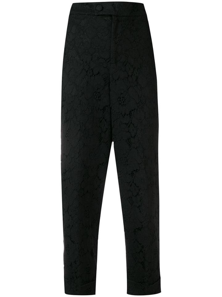 Twin-set Floral Lace Cropped Trousers - Black