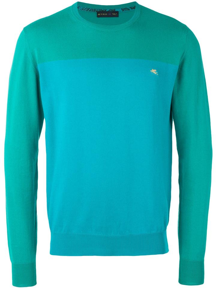 Etro - Colour Block Jumper - Men - Cotton - Xl, Blue, Cotton
