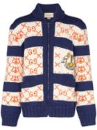 Gucci Intarsia Knit Gg Striped Cardigan - Blue
