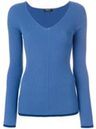 Twin-set V-neck Ribbed Jumper - Blue