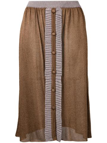 D'enia - Buttoned Knit Skirt - Women - Nylon/acetate/metallized Polyester - M, Brown, Nylon/acetate/metallized Polyester