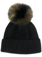 Yves Salomon Accessories Beanie Hat With Bobble Detail - Black