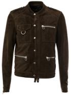 Lanvin Snap Button Detail Jacket, Men's, Size: 50, Green, Cotton/calf Leather/lamb Skin
