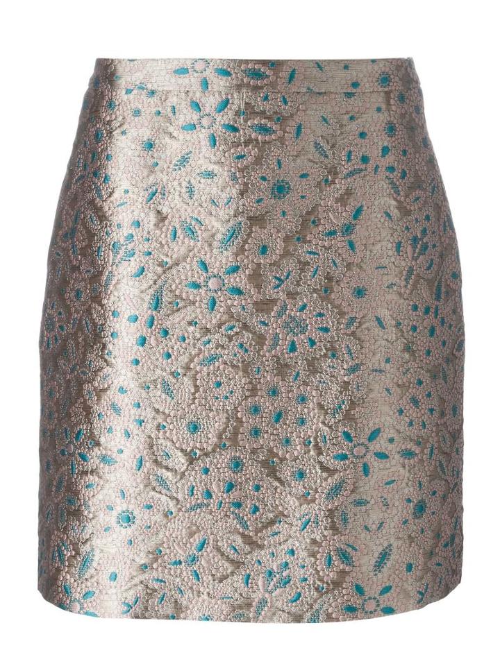 Lanvin Embroidered Floral Effect Skirt, Women's, Size: 40, Green, Silk/cotton/acrylic/wool