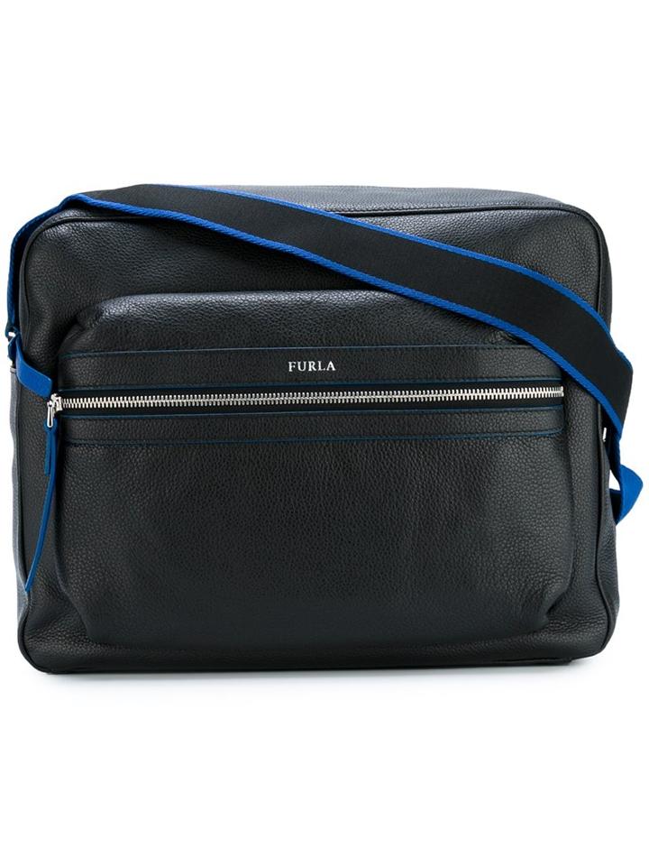 Furla Logo Plaque Shoulder Bag, Men's, Black, Leather