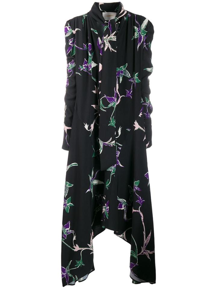 La Doublej Printed Ruched Dress - Black