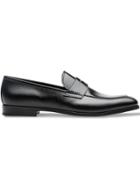 Prada Saffiano And Brushed Leather Moccasins - Black