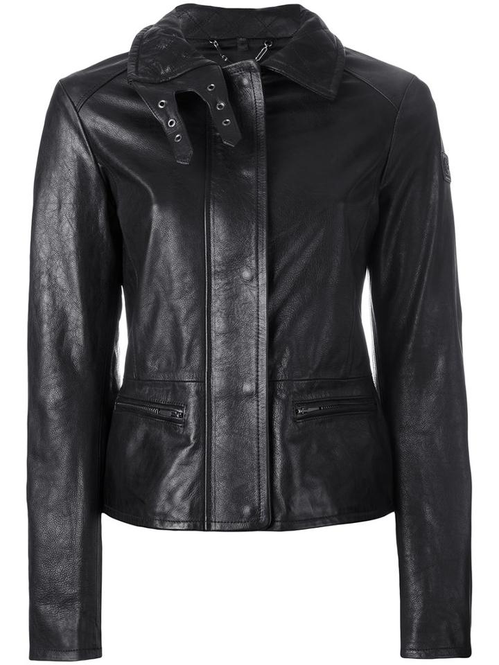 Belstaff Jacket With Quilted Collar And Biker Detail, Women's, Size: 40, Black, Leather/viscose
