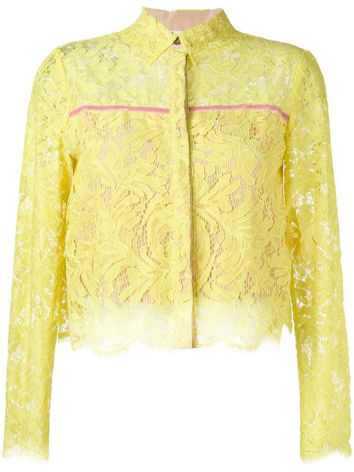 Msgm Lace Cropped Blouse, Women's, Size: 40, Yellow/orange, Cotton/polyamide/polyester
