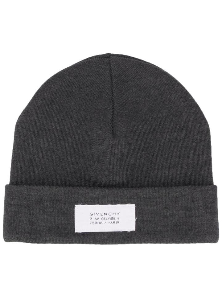 Givenchy Logo Patch Beanie - Grey