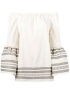 Celia Dragouni - Off-shoulder Top With Contrasting Embroidery - Women - Cotton - L, Nude/neutrals, Cotton