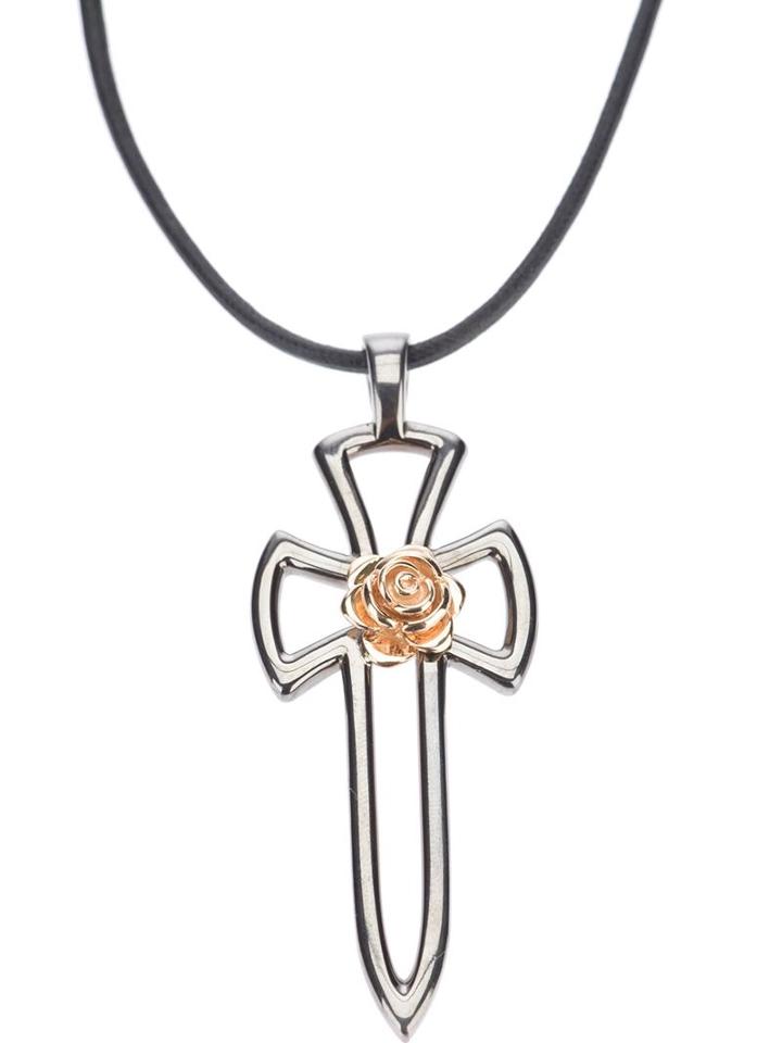 Gavello Rose Cross Pendant Necklace, Women's, Metallic