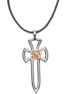 Gavello Rose Cross Pendant Necklace, Women's, Metallic