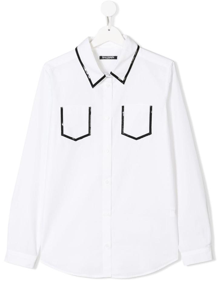 Balmain Kids Contrast Trim Shirt - White