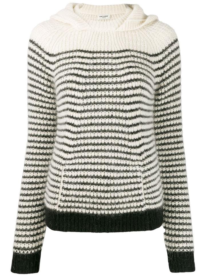 Saint Laurent Hooded Stripe Sweater - White