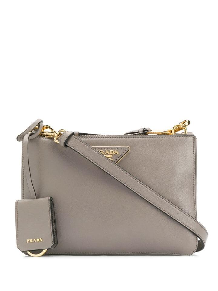 Prada Double Zip Shoulder Bag - Grey