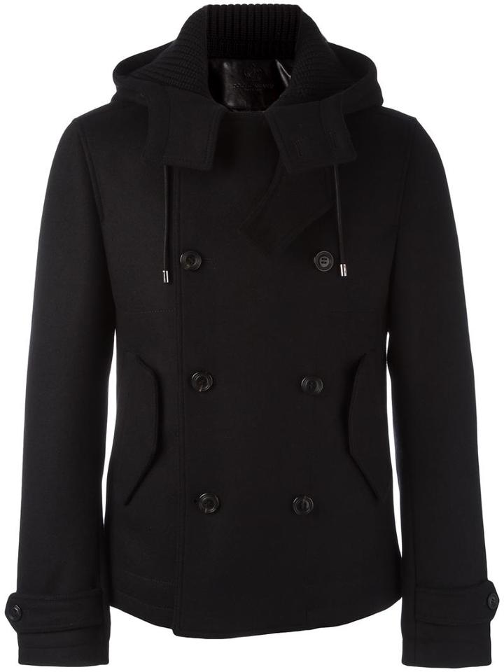 Dolce & Gabbana Hooded Jacket, Men's, Size: 44, Black, Virgin Wool/cotton/spandex/elastane/wool