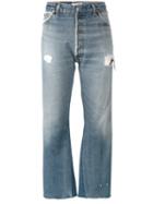 Re/done - Levi's Distressed Blue High Waisted Cropped Jeans - Women - Cotton - 30, Cotton
