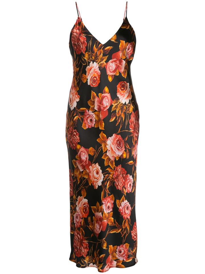 L'agence Floral-print Silk Midi Dress - Black