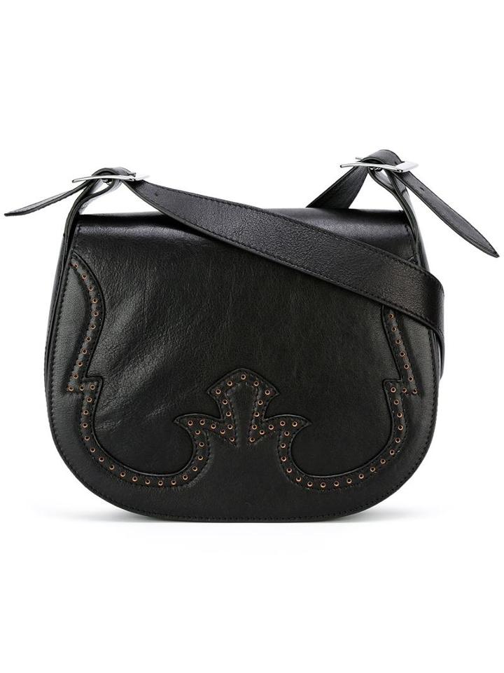 Just Cavalli Perforated Detail Crossbody Bag, Women's, Black, Calf Leather/polyester/polyurethane/viscose