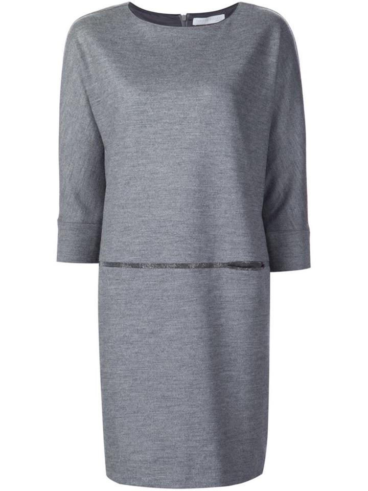 Fabiana Filippi Three Quarter Sleeves Dress, Women's, Size: 42, Grey, Polyamide/merino