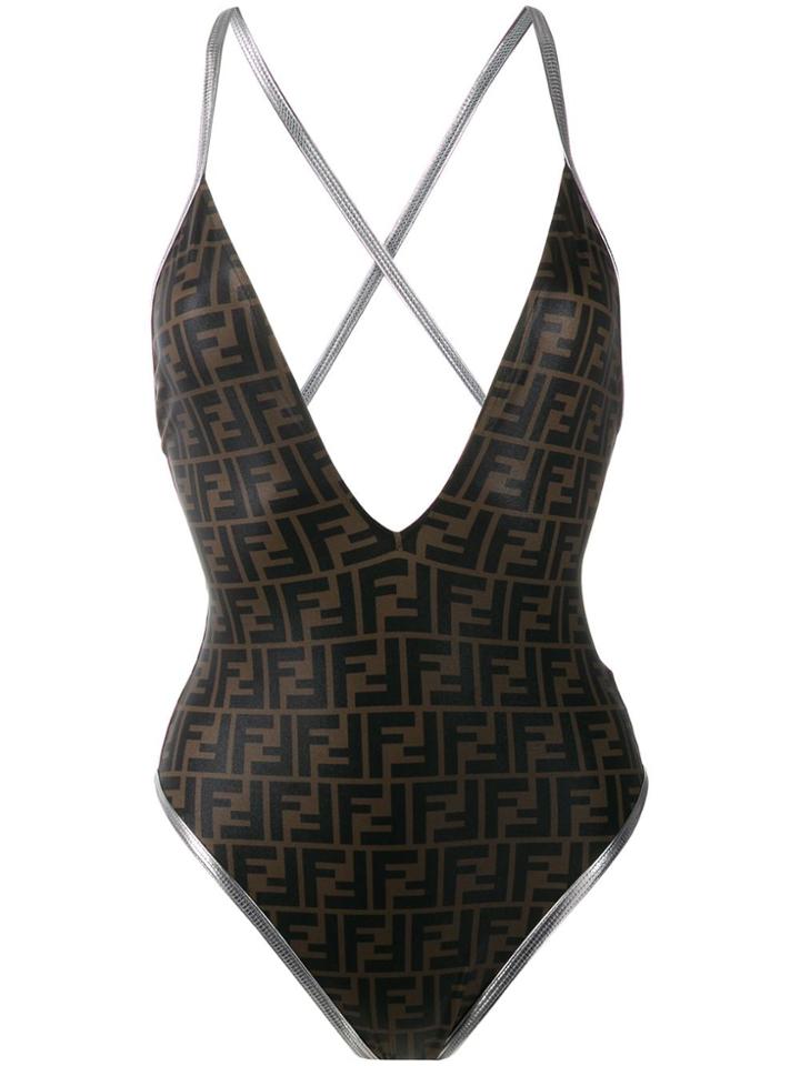 Fendi Logo Swim Suit - Brown