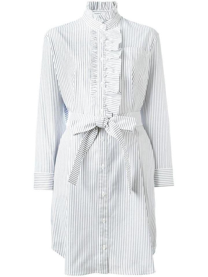 Burberry Ruffle Detail Striped Shirt Dress, Women's, Size: 12, White, Cotton
