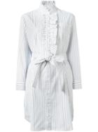 Burberry Ruffle Detail Striped Shirt Dress, Women's, Size: 12, White, Cotton