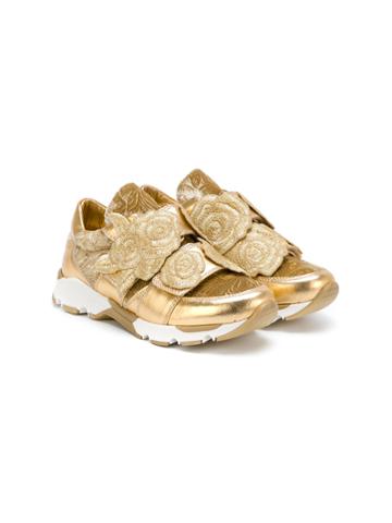 Quis Quis Floral Embroidered Sneakers - Metallic