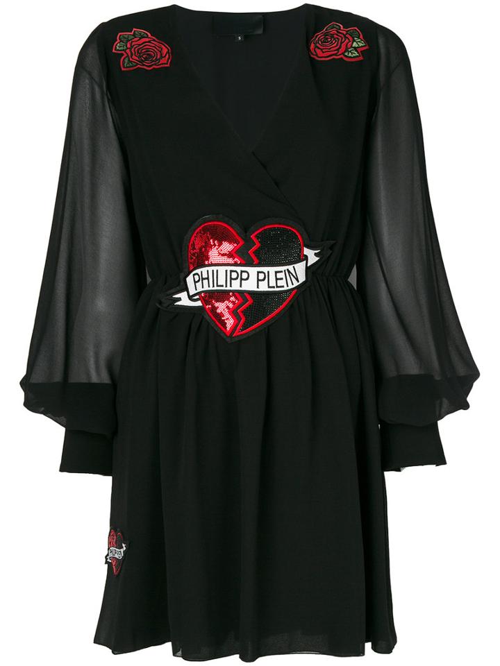 Philipp Plein - Embellished Balloon Sleeve Mini Dress - Women - Polyester/spandex/elastane/viscose - M, Black, Polyester/spandex/elastane/viscose