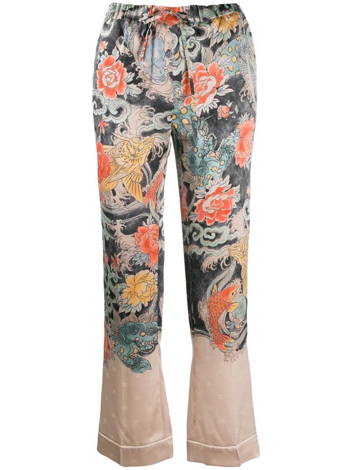 Valentino Printed Silk Flared Trousers - Black