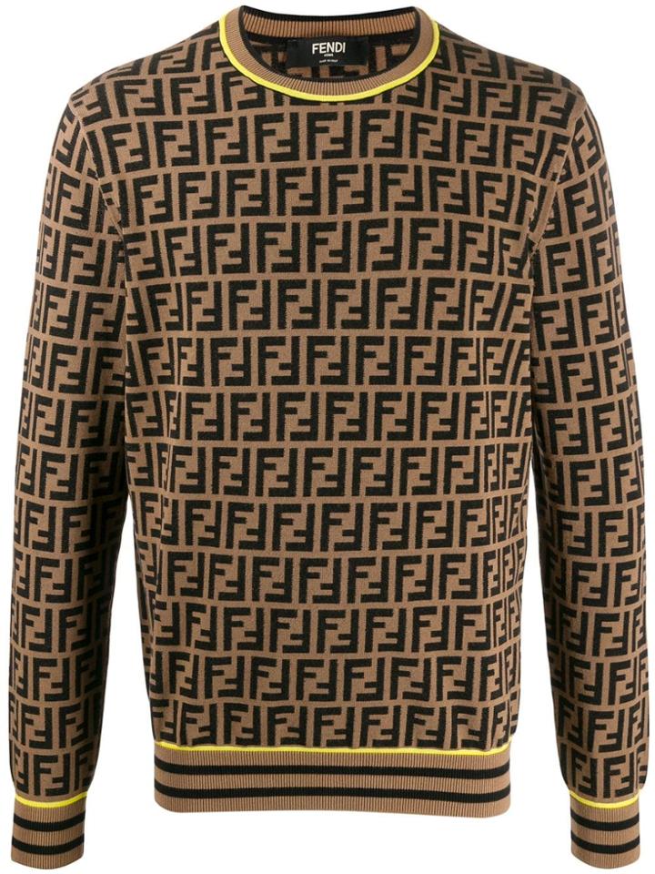 Fendi Ff Logo Knitted Jumper - Brown
