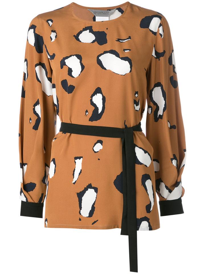 Sportmax Printed Long Sleeve Blouse, Women's, Size: 44, Brown, Silk
