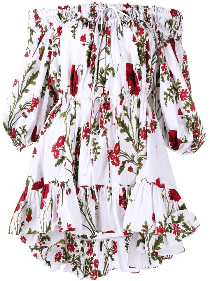 Alexander Mcqueen Bardot Floral Top - White