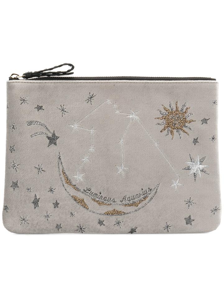 Mehry Mu - Zodiac Sign Zip Pouch - Women - Acrylic/velvet - One Size, Grey, Acrylic/velvet