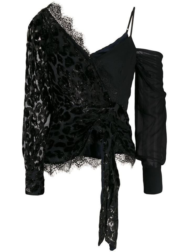 Self-portrait Asymmetric Wrap Top - Black