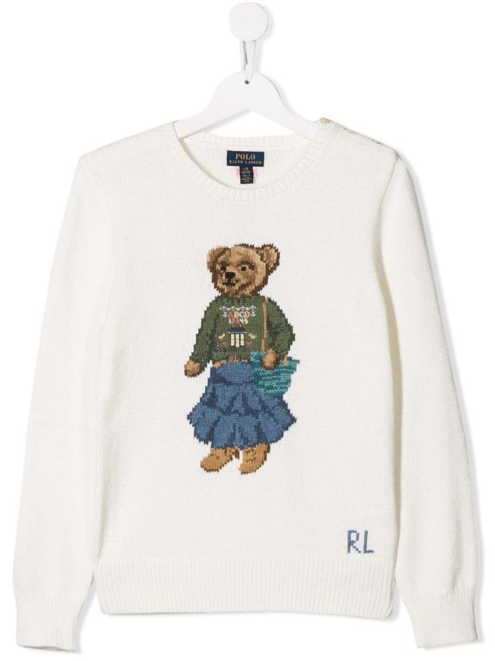 Ralph Lauren Kids Teen Intarsia Bear Jumper - White