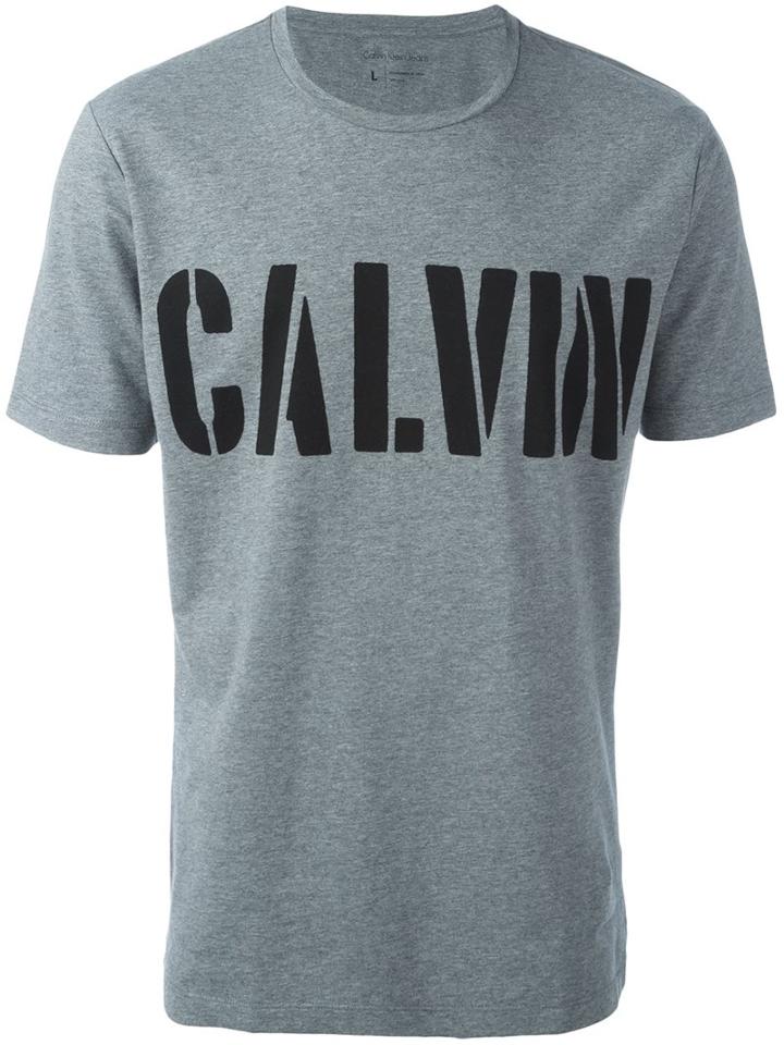 Calvin Klein Jeans Logo Print T-shirt, Men's, Size: Medium, Grey, Cotton/spandex/elastane