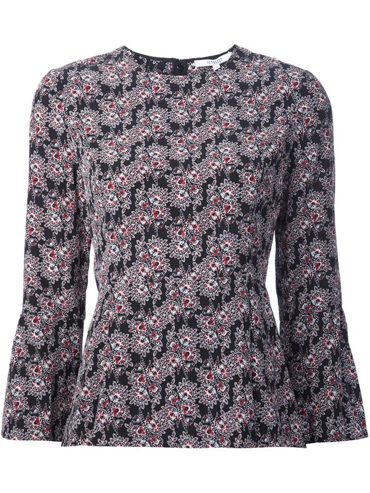 Derek Lam 10 Crosby Floral Print Flared Blouse, Women's, Size: 4, Black, Silk