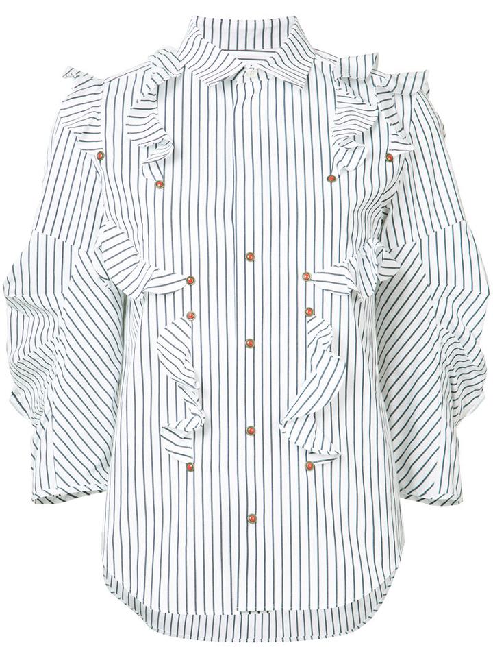 Toga Striped Ruffle Blouse, Women's, Size: 38, White, Cotton