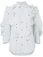 Toga Striped Ruffle Blouse, Women's, Size: 38, White, Cotton