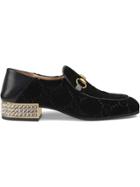 Gucci Horsebit Gg Velvet Loafers With Crystals - Black