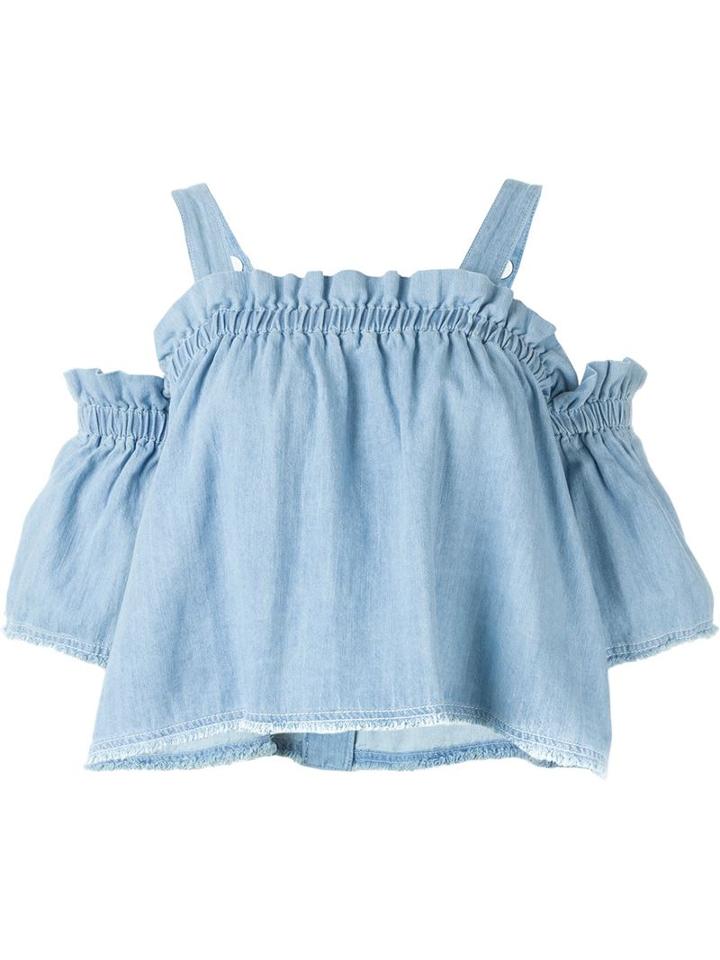 Steve J & Yoni P Ruffled Shift Open Shoulders Blouse