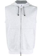 Brunello Cucinelli Zip Up Sleeveless Hoodie, Men's, Size: Large, Grey, Cotton/polyamide