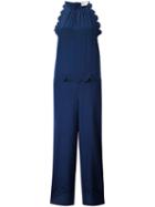 Red Valentino - Scallop Jumpsuit - Women - Silk - 40, Blue, Silk