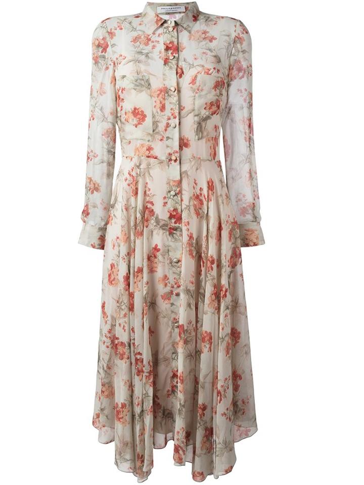 Philosophy Di Lorenzo Serafini Floral Print Shirt Dress, Women's, Size: 42, Nude/neutrals, Silk/polyester/polyamide