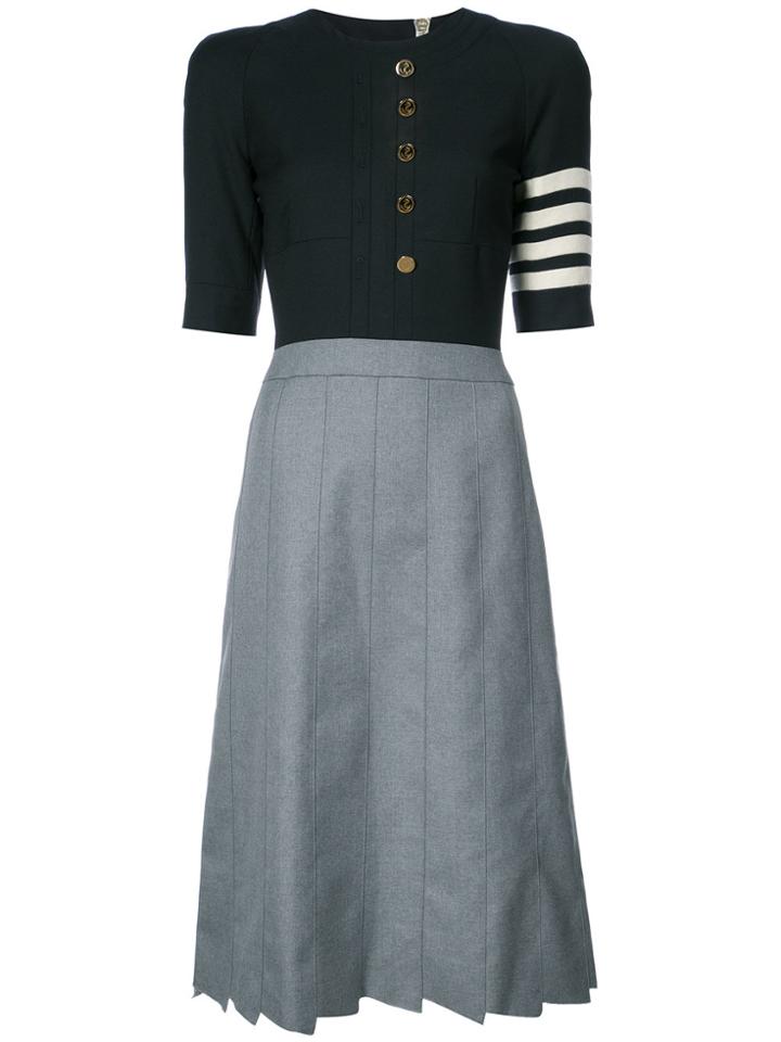 Thom Browne Trompe L'oeil Below Knee Cardigan Dress In Navy Crepe