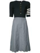 Thom Browne Trompe L'oeil Below Knee Cardigan Dress In Navy Crepe