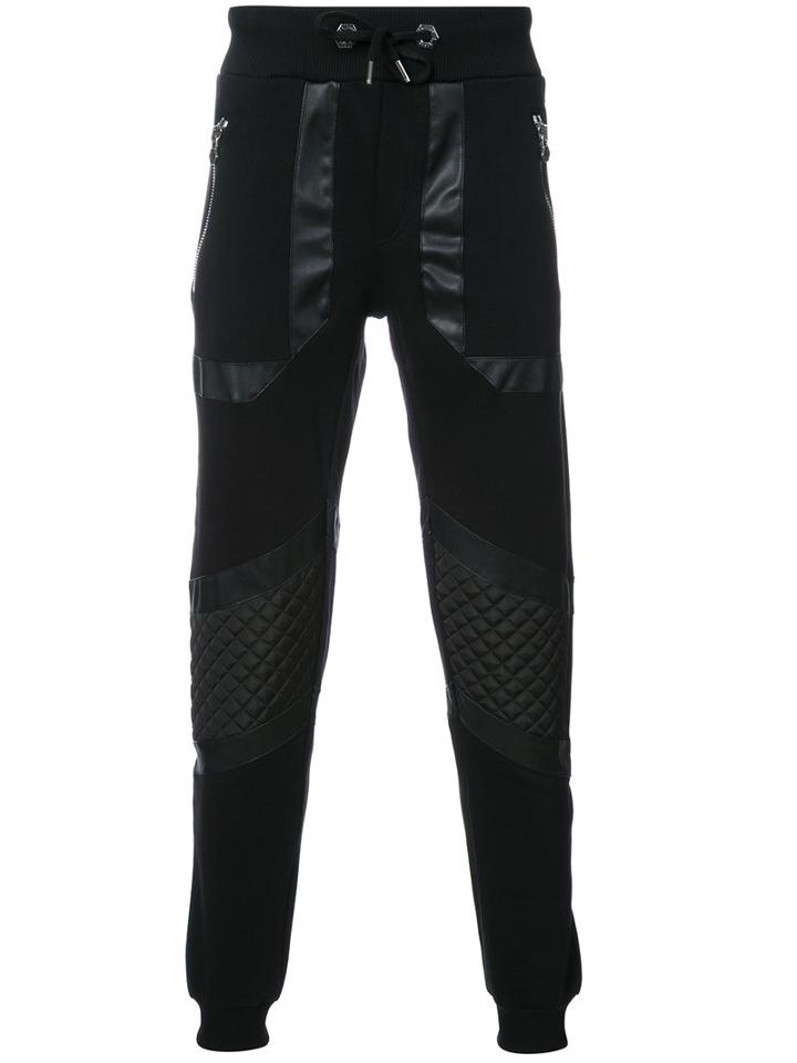 Philipp Plein - Leather Zipper Sweatpants - Men - Cotton/polyester/polyurethane - Xl, Black, Cotton/polyester/polyurethane