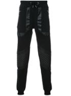 Philipp Plein - Leather Zipper Sweatpants - Men - Cotton/polyester/polyurethane - Xl, Black, Cotton/polyester/polyurethane
